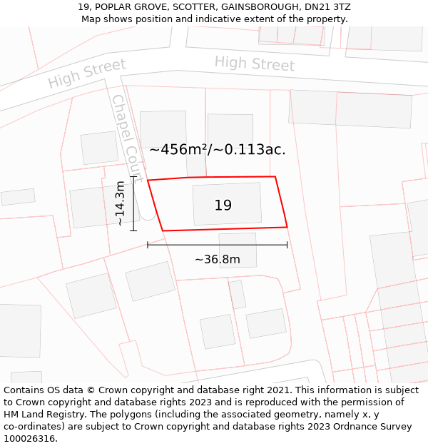 19, POPLAR GROVE, SCOTTER, GAINSBOROUGH, DN21 3TZ: Plot and title map