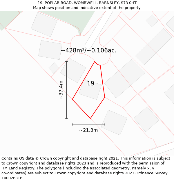 19, POPLAR ROAD, WOMBWELL, BARNSLEY, S73 0HT: Plot and title map