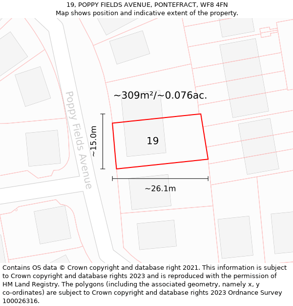 19, POPPY FIELDS AVENUE, PONTEFRACT, WF8 4FN: Plot and title map