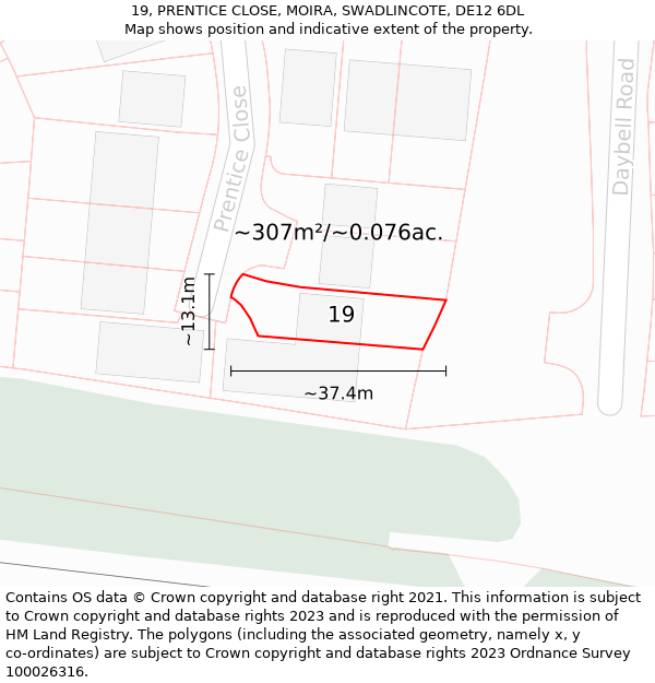 19, PRENTICE CLOSE, MOIRA, SWADLINCOTE, DE12 6DL: Plot and title map