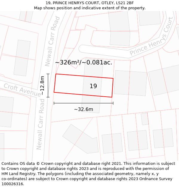 19, PRINCE HENRYS COURT, OTLEY, LS21 2BF: Plot and title map