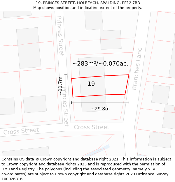 19, PRINCES STREET, HOLBEACH, SPALDING, PE12 7BB: Plot and title map