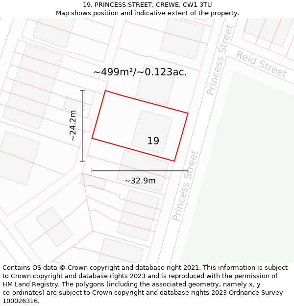 19, PRINCESS STREET, CREWE, CW1 3TU: Plot and title map