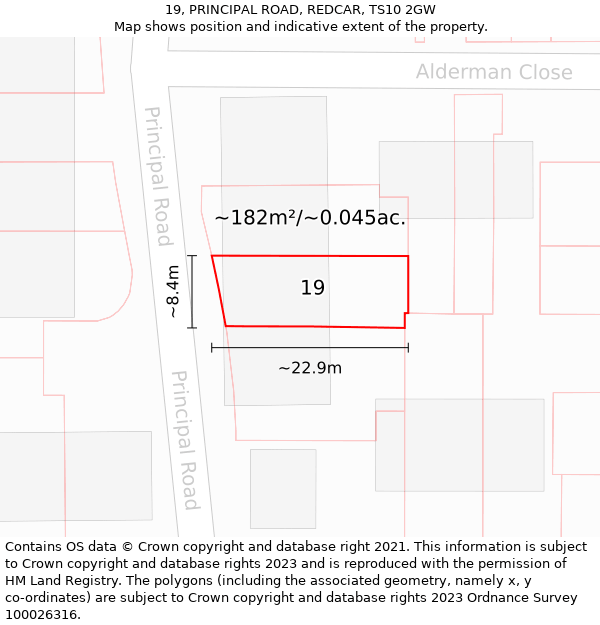 19, PRINCIPAL ROAD, REDCAR, TS10 2GW: Plot and title map