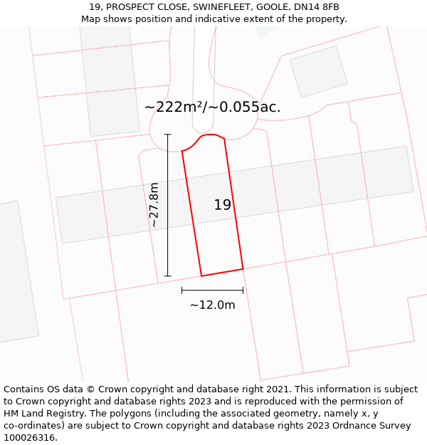 19, PROSPECT CLOSE, SWINEFLEET, GOOLE, DN14 8FB: Plot and title map
