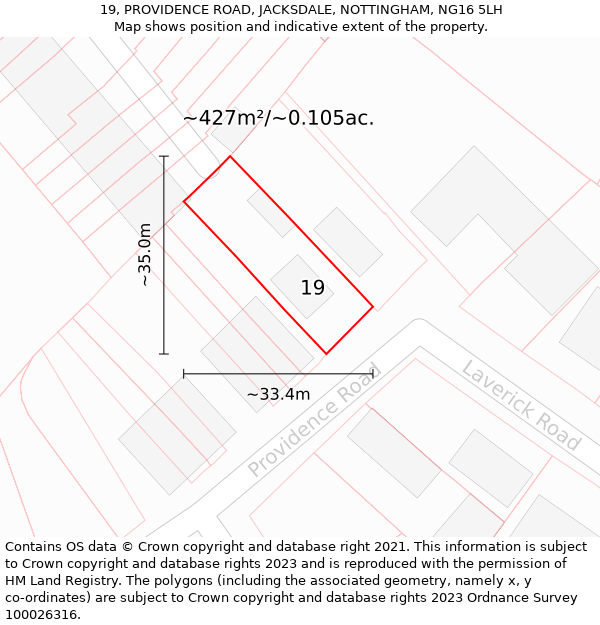 19, PROVIDENCE ROAD, JACKSDALE, NOTTINGHAM, NG16 5LH: Plot and title map