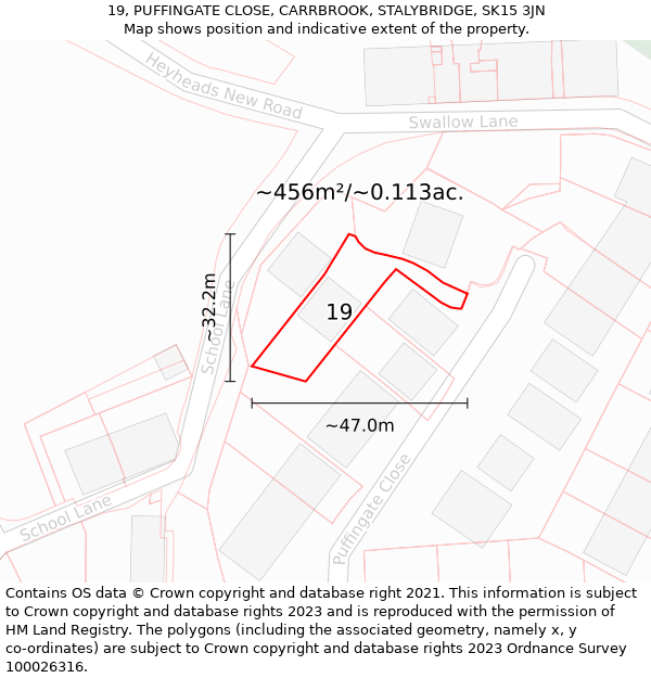 19, PUFFINGATE CLOSE, CARRBROOK, STALYBRIDGE, SK15 3JN: Plot and title map