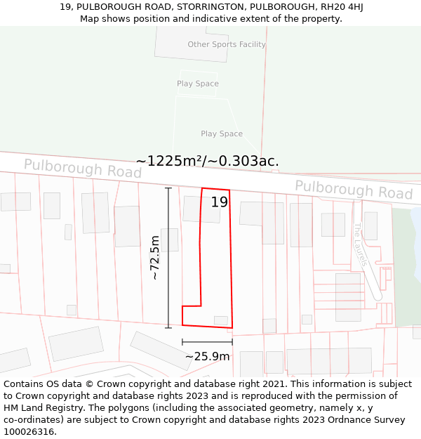 19, PULBOROUGH ROAD, STORRINGTON, PULBOROUGH, RH20 4HJ: Plot and title map