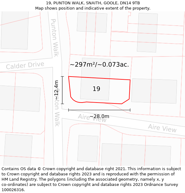 19, PUNTON WALK, SNAITH, GOOLE, DN14 9TB: Plot and title map