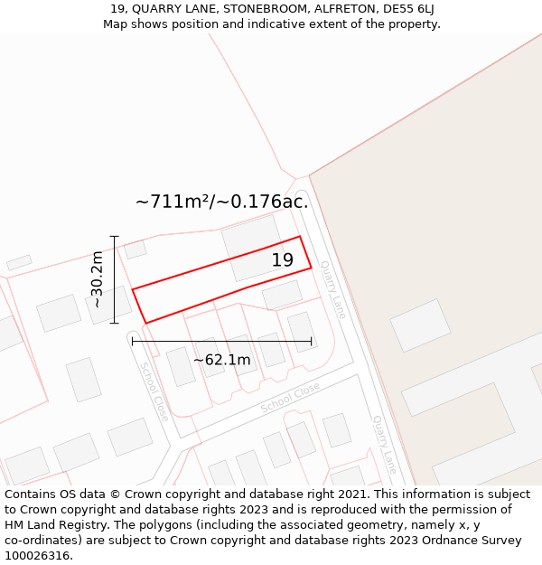 19, QUARRY LANE, STONEBROOM, ALFRETON, DE55 6LJ: Plot and title map