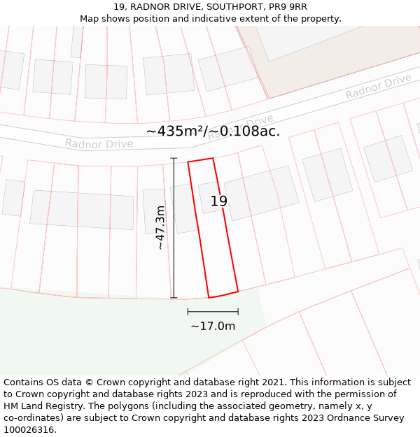 19, RADNOR DRIVE, SOUTHPORT, PR9 9RR: Plot and title map