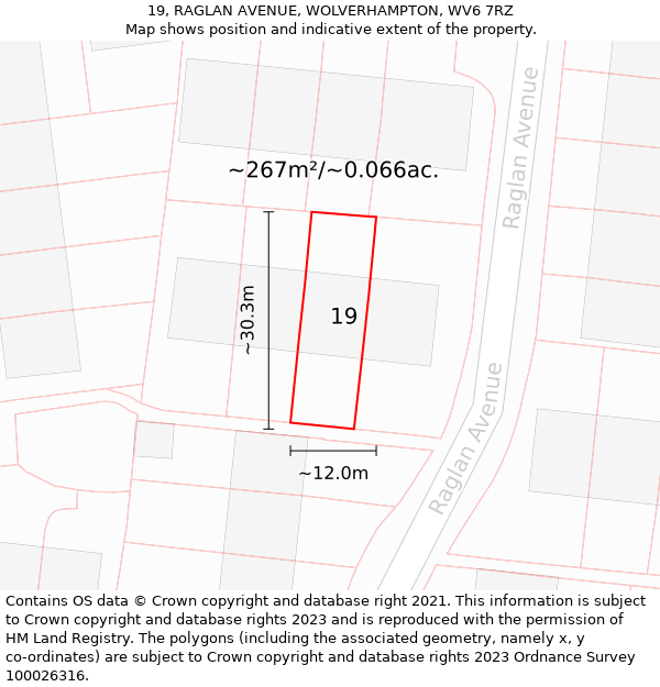 19, RAGLAN AVENUE, WOLVERHAMPTON, WV6 7RZ: Plot and title map