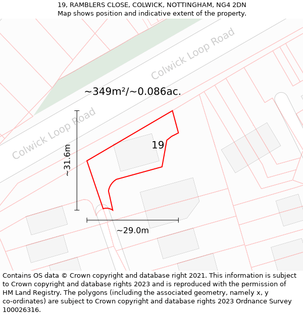 19, RAMBLERS CLOSE, COLWICK, NOTTINGHAM, NG4 2DN: Plot and title map