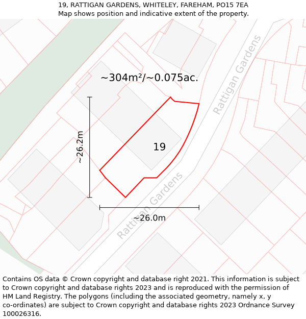 19, RATTIGAN GARDENS, WHITELEY, FAREHAM, PO15 7EA: Plot and title map