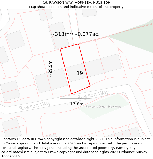 19, RAWSON WAY, HORNSEA, HU18 1DH: Plot and title map