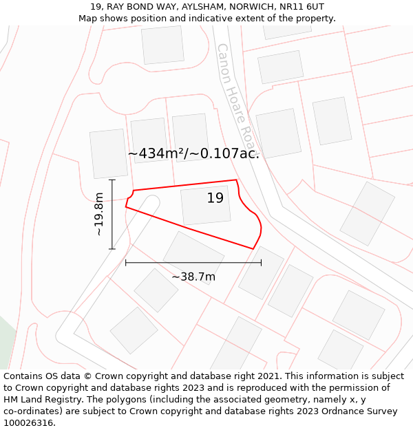 19, RAY BOND WAY, AYLSHAM, NORWICH, NR11 6UT: Plot and title map