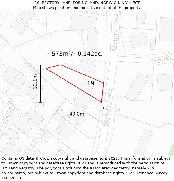 19, RECTORY LANE, PORINGLAND, NORWICH, NR14 7ST: Plot and title map