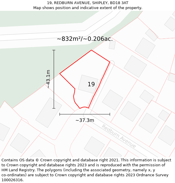 19, REDBURN AVENUE, SHIPLEY, BD18 3AT: Plot and title map