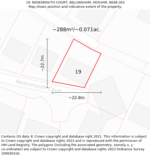 19, REDESMOUTH COURT, BELLINGHAM, HEXHAM, NE48 2ES: Plot and title map