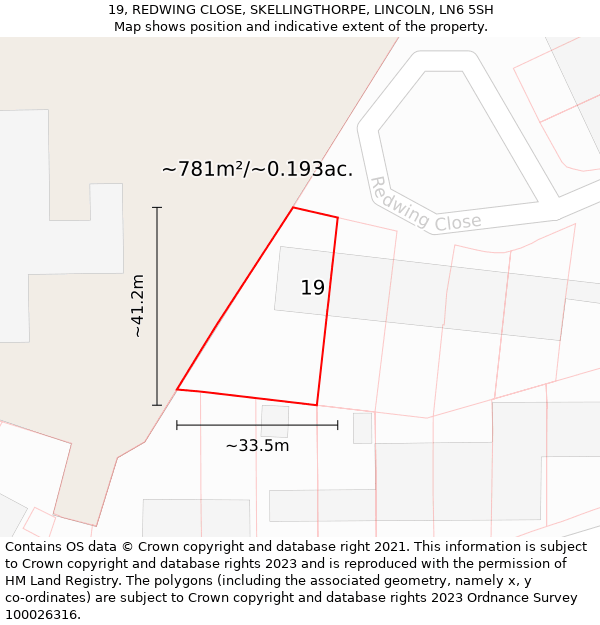 19, REDWING CLOSE, SKELLINGTHORPE, LINCOLN, LN6 5SH: Plot and title map