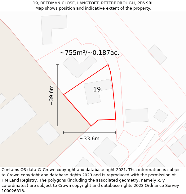 19, REEDMAN CLOSE, LANGTOFT, PETERBOROUGH, PE6 9RL: Plot and title map