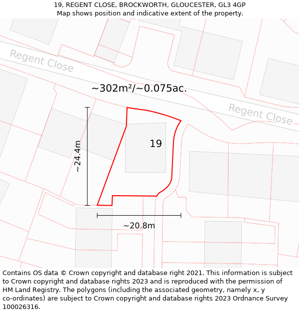 19, REGENT CLOSE, BROCKWORTH, GLOUCESTER, GL3 4GP: Plot and title map