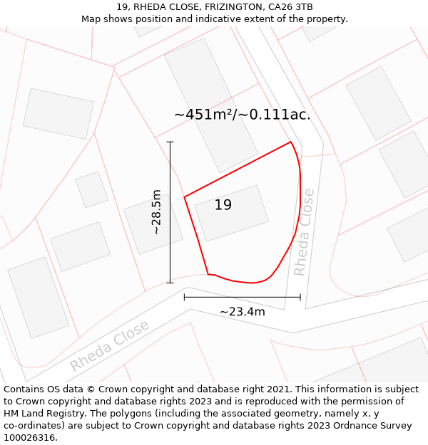 19, RHEDA CLOSE, FRIZINGTON, CA26 3TB: Plot and title map