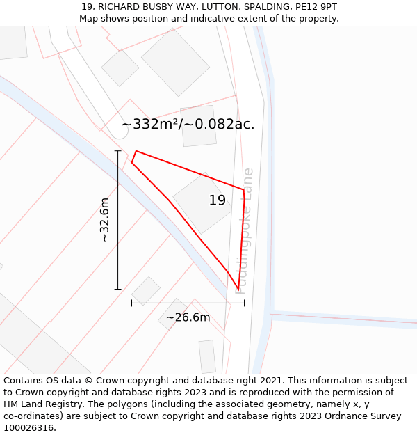 19, RICHARD BUSBY WAY, LUTTON, SPALDING, PE12 9PT: Plot and title map