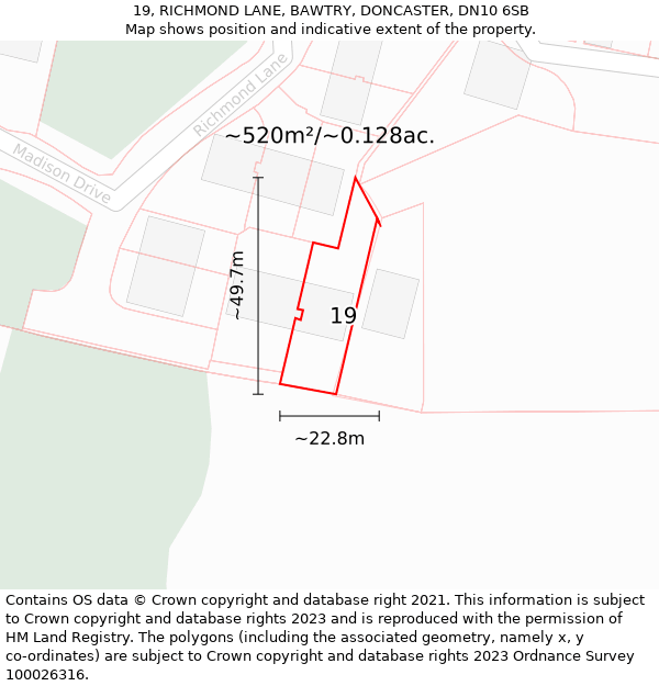 19, RICHMOND LANE, BAWTRY, DONCASTER, DN10 6SB: Plot and title map