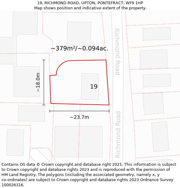 19, RICHMOND ROAD, UPTON, PONTEFRACT, WF9 1HP: Plot and title map