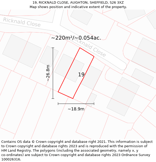 19, RICKNALD CLOSE, AUGHTON, SHEFFIELD, S26 3XZ: Plot and title map