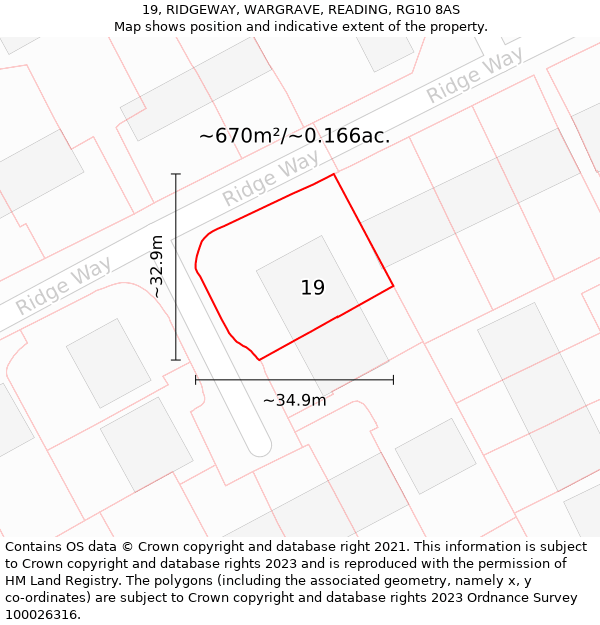 19, RIDGEWAY, WARGRAVE, READING, RG10 8AS: Plot and title map