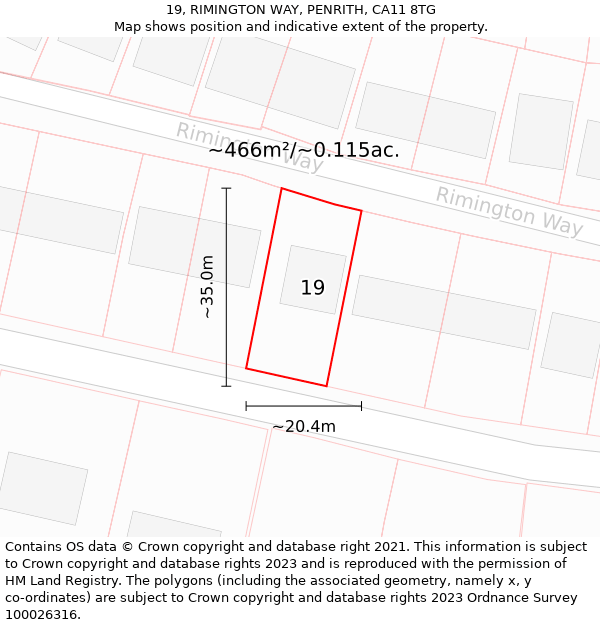 19, RIMINGTON WAY, PENRITH, CA11 8TG: Plot and title map