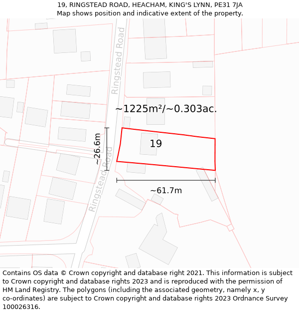 19, RINGSTEAD ROAD, HEACHAM, KING'S LYNN, PE31 7JA: Plot and title map