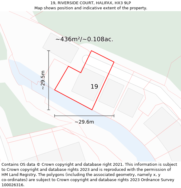 19, RIVERSIDE COURT, HALIFAX, HX3 9LP: Plot and title map