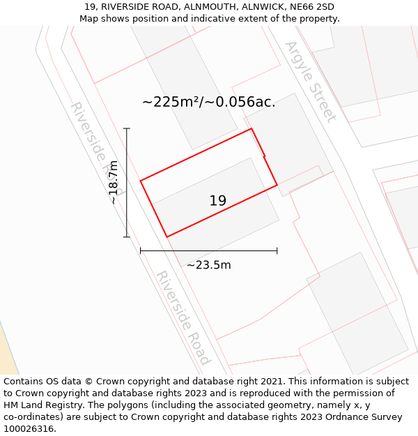 19, RIVERSIDE ROAD, ALNMOUTH, ALNWICK, NE66 2SD: Plot and title map