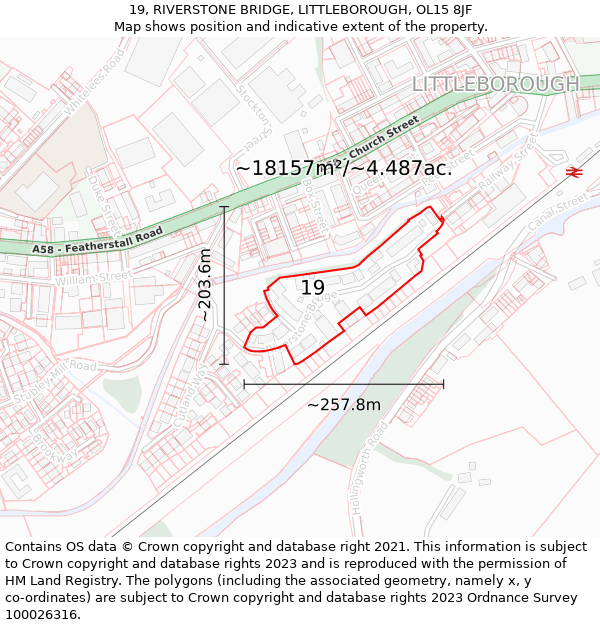 19, RIVERSTONE BRIDGE, LITTLEBOROUGH, OL15 8JF: Plot and title map