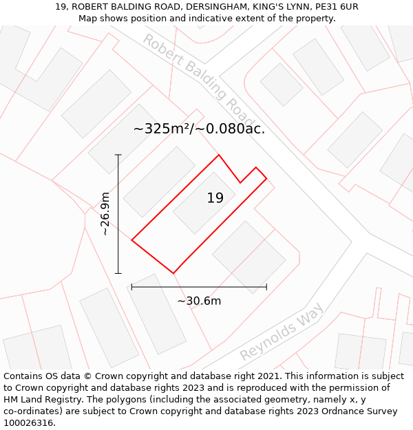 19, ROBERT BALDING ROAD, DERSINGHAM, KING'S LYNN, PE31 6UR: Plot and title map