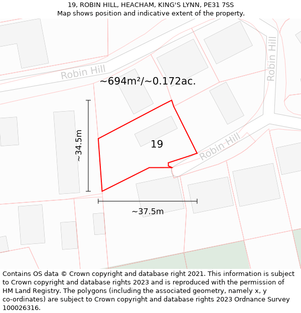 19, ROBIN HILL, HEACHAM, KING'S LYNN, PE31 7SS: Plot and title map