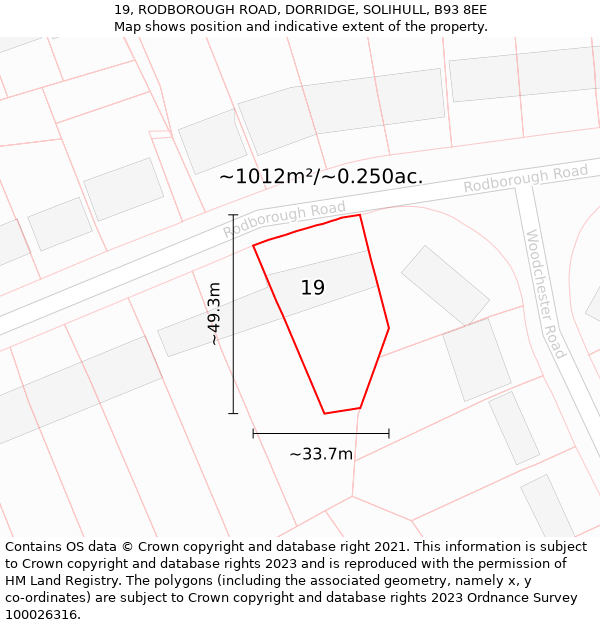 19, RODBOROUGH ROAD, DORRIDGE, SOLIHULL, B93 8EE: Plot and title map