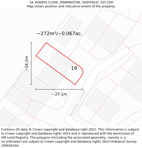 19, RODDIS CLOSE, DINNINGTON, SHEFFIELD, S25 2XH: Plot and title map