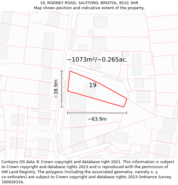 19, RODNEY ROAD, SALTFORD, BRISTOL, BS31 3HR: Plot and title map