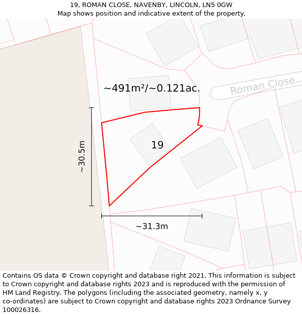 19, ROMAN CLOSE, NAVENBY, LINCOLN, LN5 0GW: Plot and title map