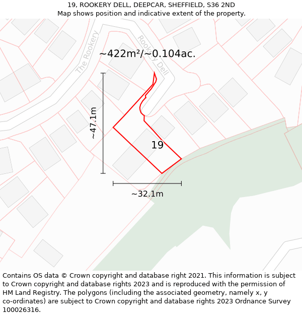 19, ROOKERY DELL, DEEPCAR, SHEFFIELD, S36 2ND: Plot and title map