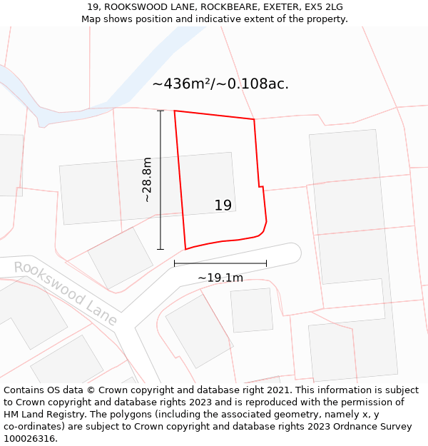 19, ROOKSWOOD LANE, ROCKBEARE, EXETER, EX5 2LG: Plot and title map