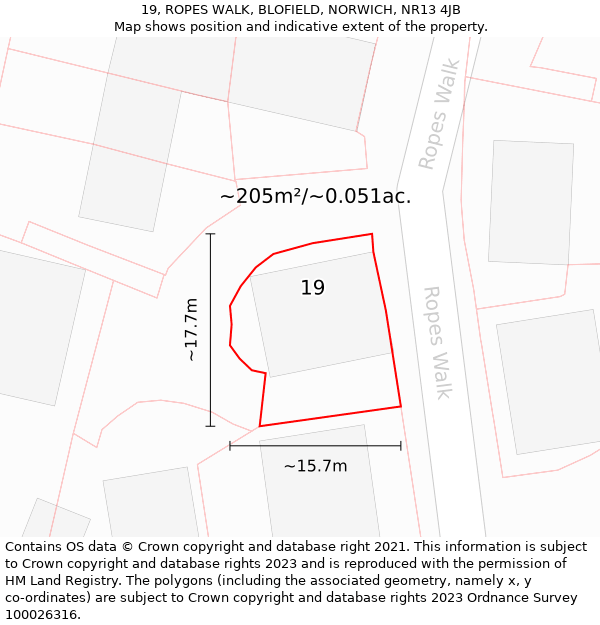 19, ROPES WALK, BLOFIELD, NORWICH, NR13 4JB: Plot and title map