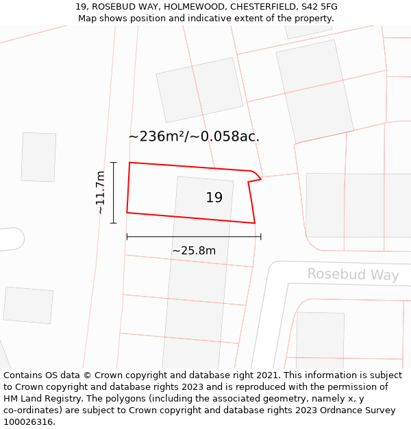 19, ROSEBUD WAY, HOLMEWOOD, CHESTERFIELD, S42 5FG: Plot and title map