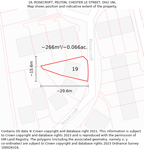 19, ROSECROFT, PELTON, CHESTER LE STREET, DH2 1NL: Plot and title map