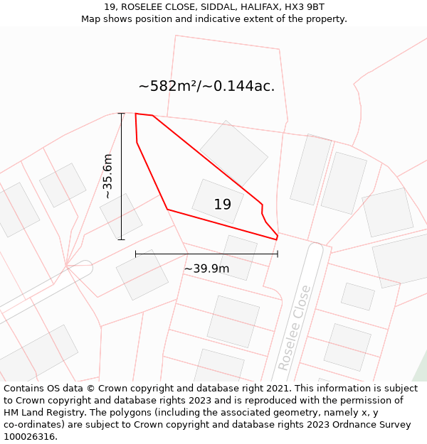 19, ROSELEE CLOSE, SIDDAL, HALIFAX, HX3 9BT: Plot and title map