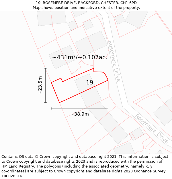 19, ROSEMERE DRIVE, BACKFORD, CHESTER, CH1 6PD: Plot and title map